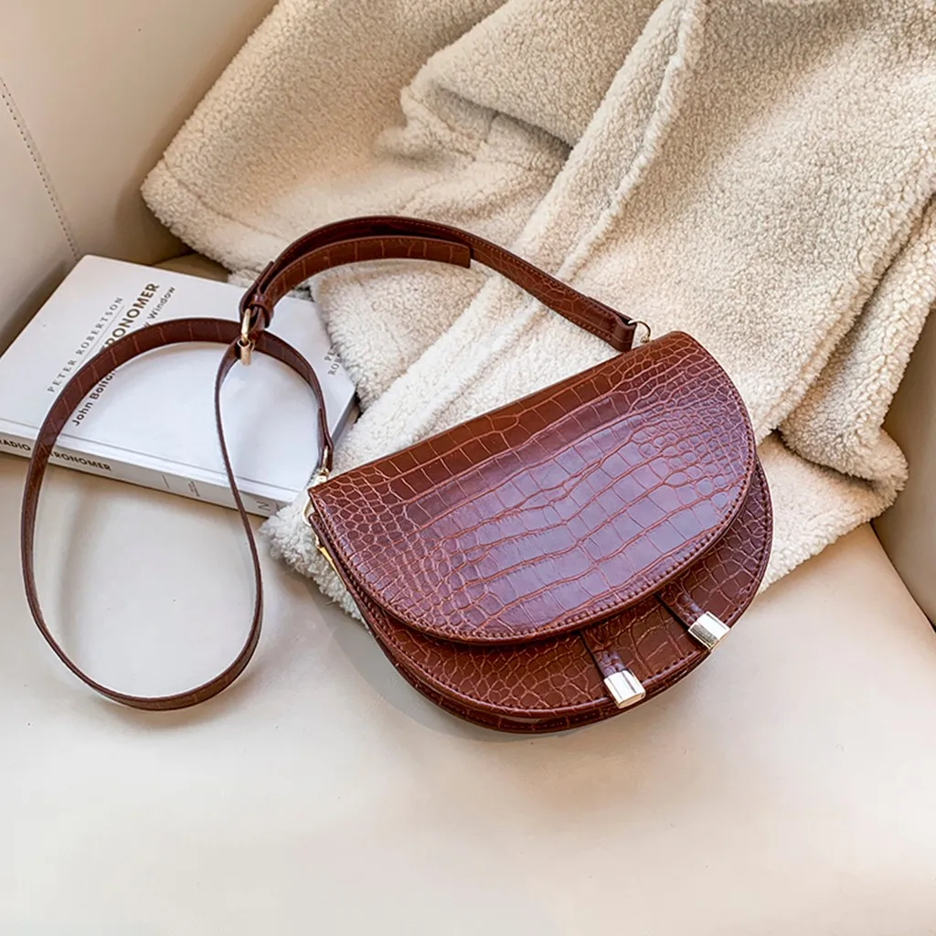 Роскошные сумки через плечо с крокодиловым узором для женщин полукруглая