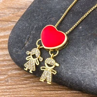 hot sale boy girl pendant choker necklace redblack color family chain necklaces women couple lovers copper cz jewelry gift