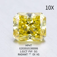 1 01ct carat fancy vivid yellow color si1 clarity gemid certificate radiant hpht lab grown diamond