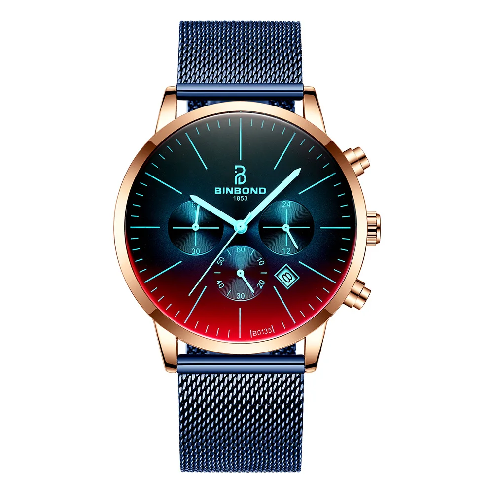 

2021 vibrato explosion ultra-thin three-eye six-pin multi-function phantom color sports men's waterproof blue watch