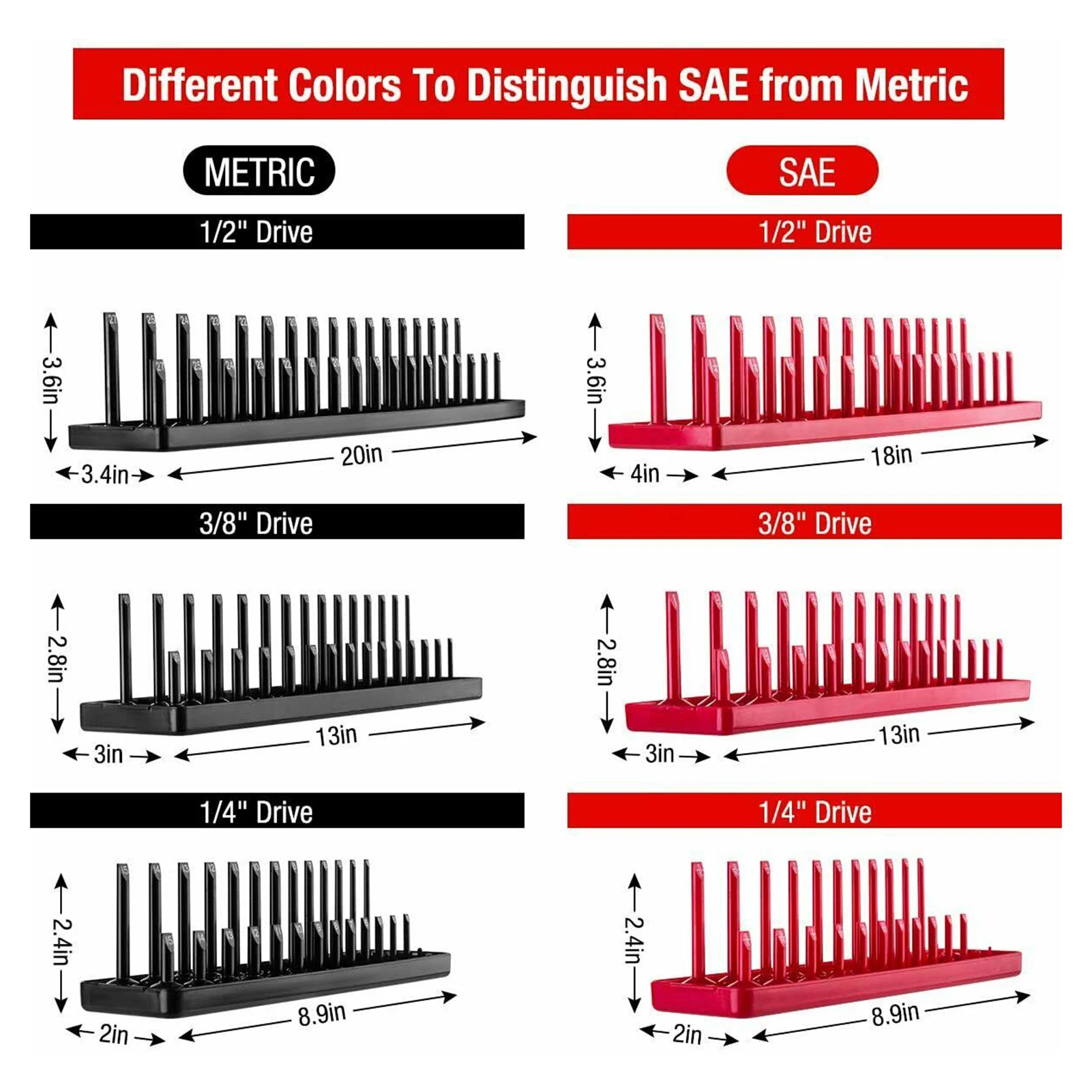 

6PCS Socket Tray Set 1/4%EF%BC%82, 3/8%EF%BC%82, 1/2%EF%BC%82 Metric SAE Socket Tray Rack Holder Organizer Dropshipping