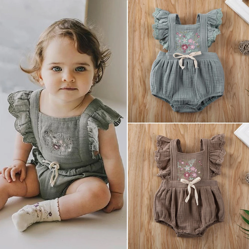 

Pudcoco Newborn Baby Girl Clothes Flower Print Sleeveless Knitted Cotton Romper Jumpsuit Outfit Sunsuit Clothes