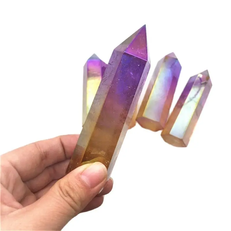 

Natural Crystal Tower Reiki Healing Stone Aura Purple Orange Point For Home Decoration