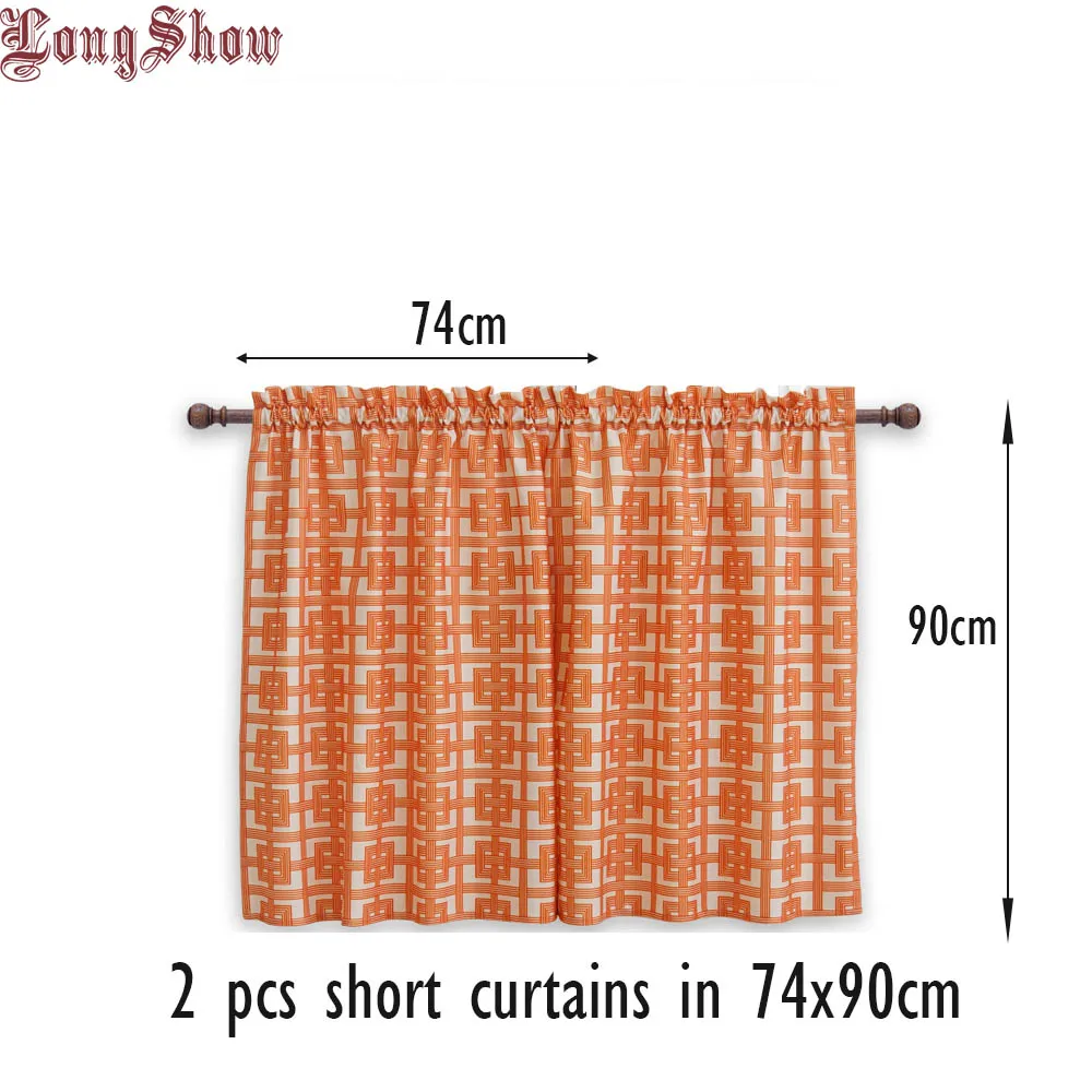 2pcs short curtains Современный Декор для дома оранжевый цвет геометрический стержень карман толстый Гладкий плюшевый кухня окна двери шторы балдахин - Цвет: 2pcs short curtains