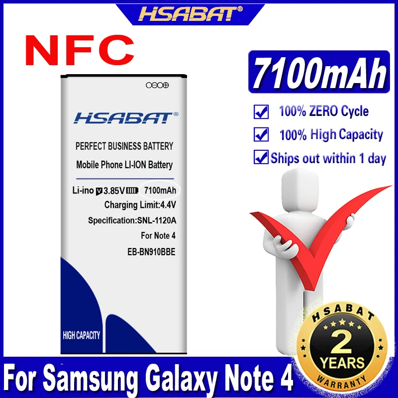 Аккумулятор HSABAT 7100 мАч для Samsung Galaxy Note 4 N910 EB-BN910BBE NFC N910H N910A N910C N910F N910FQ N910X N910W N910T Note4 |