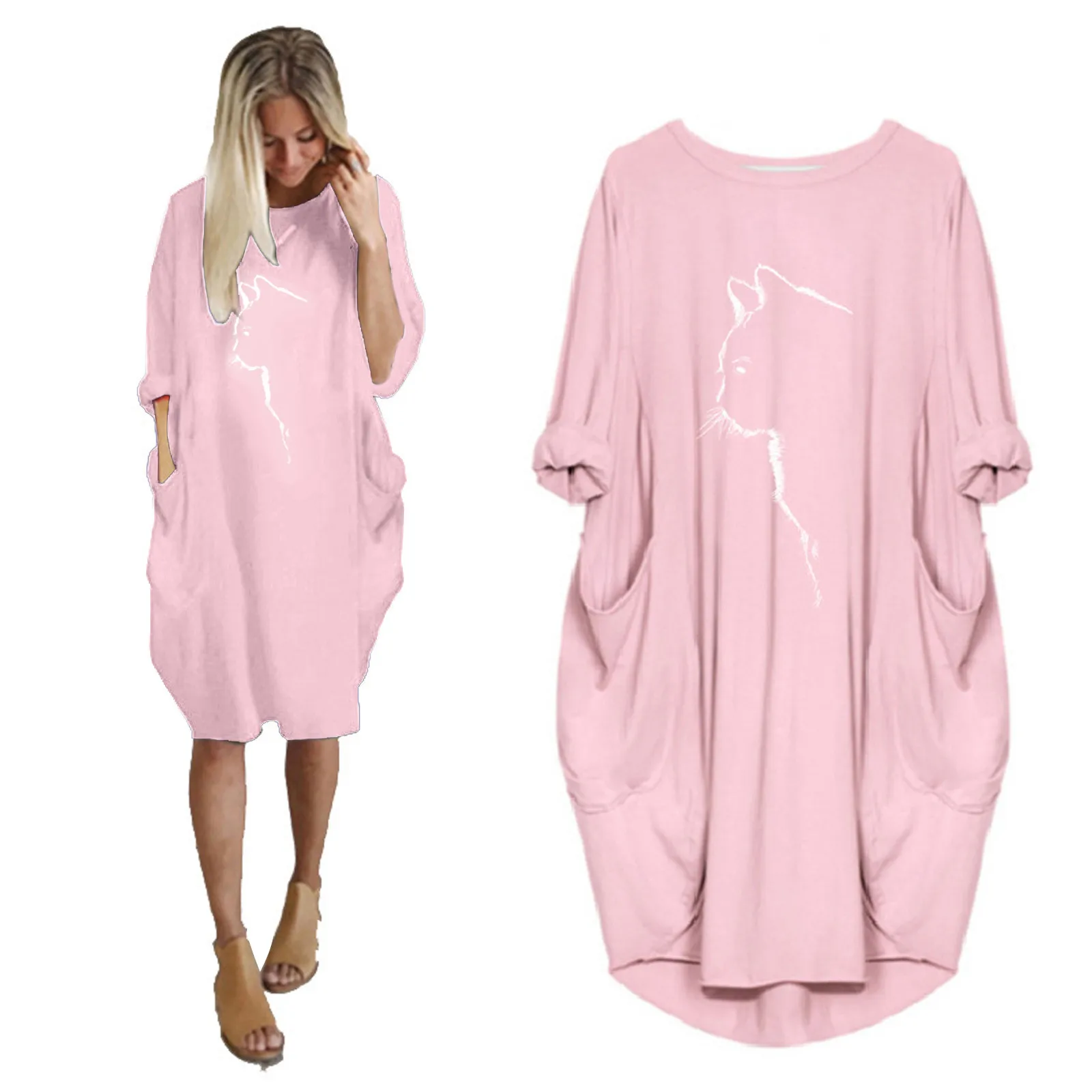 Женское свободное платье с карманами Повседневный пуловер большого размера