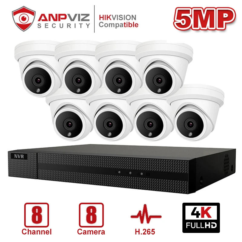 Камера видеонаблюдения Anpviz 8 каналов 4K NVR 5 МП ip камеры с питанием по POE для дома и