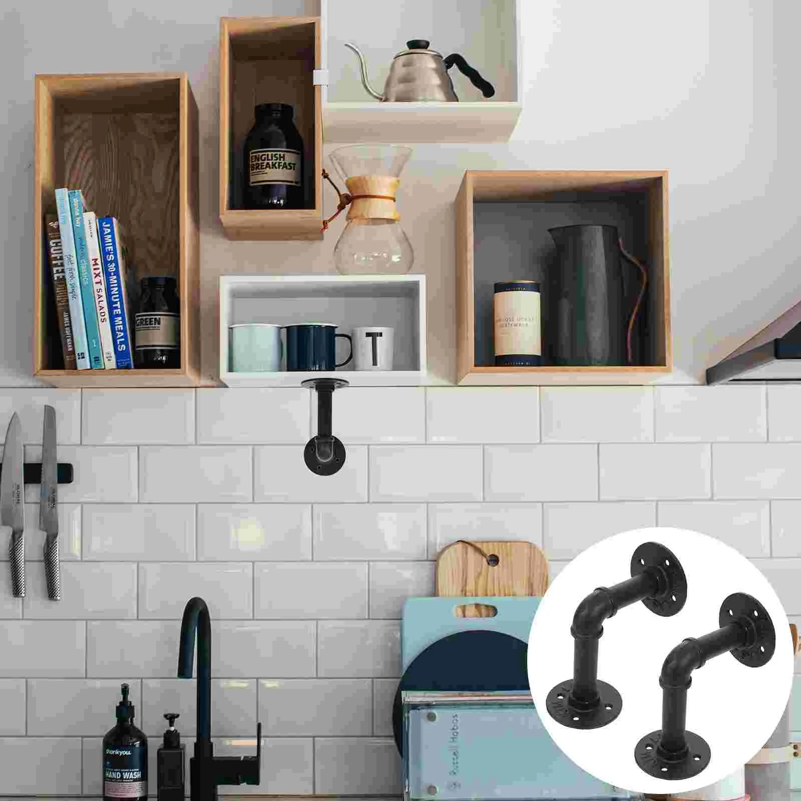 

2 Pcs Wall Storage Shelves Iron Art Vintage Brackets Storage Holders for Home (Black)