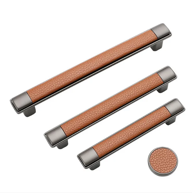 Кожаная ручка оранжевая светильник Роскошная дверная однотонная для шкафа