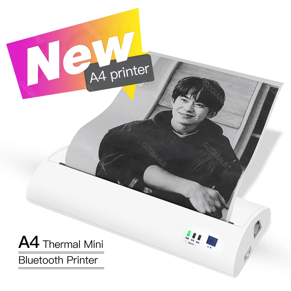 Портативный термопринтер формата A4 миниатюрный принтер с поддержкой Bluetooth без