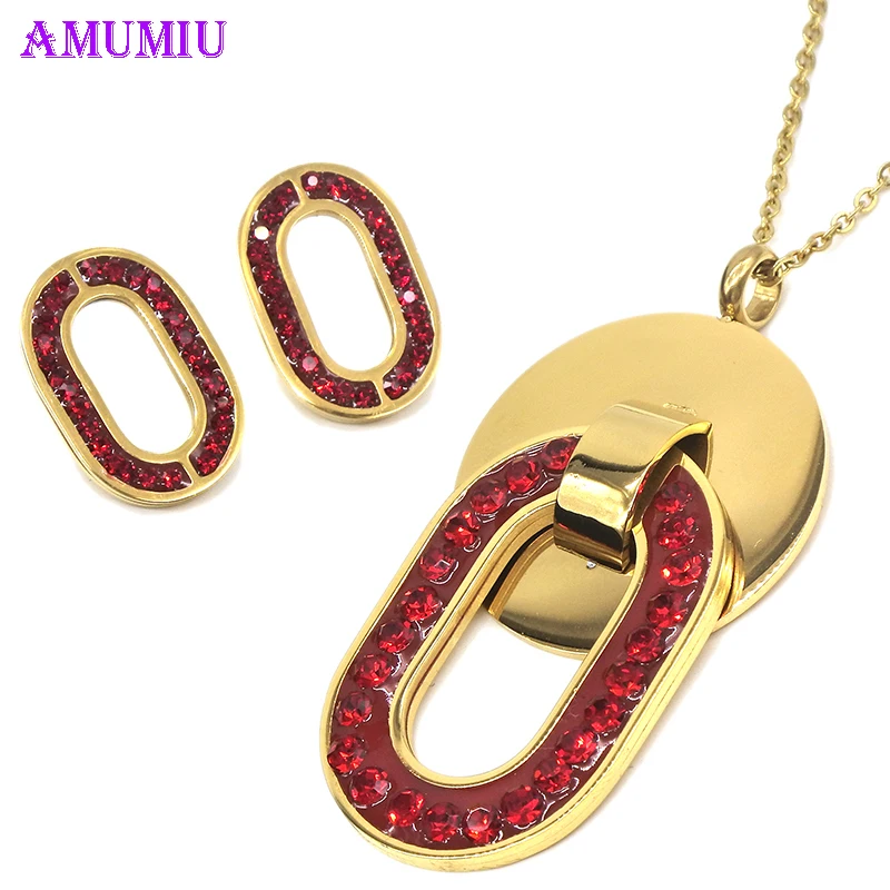AMUMIU Женские Ювелирные наборы кристалл красный роскошный свадебный нигерийский