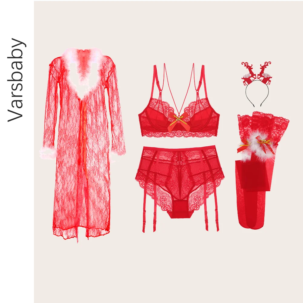 Комплект кружевных бюстгальтеров + трусики чулки оголовье ночная рубашка |