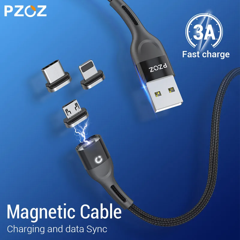 Магнитный usb кабель для зарядки PZOZ Micro быстрой магнитный type c iphone xiaomi samsung шнур на