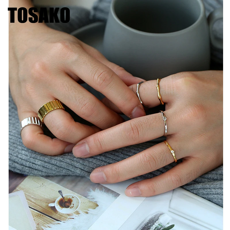 

TOSAKO Simple Opening Ring Adjustable Diamond Gold Color Ring Engagement Wedding
