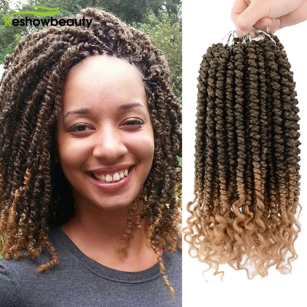 

Весенние Сенегальские скрученные удлинители волос, синтетические вязаные косички с кудрявыми концами, 18 корней/упаковка, цветные Омбре, ...