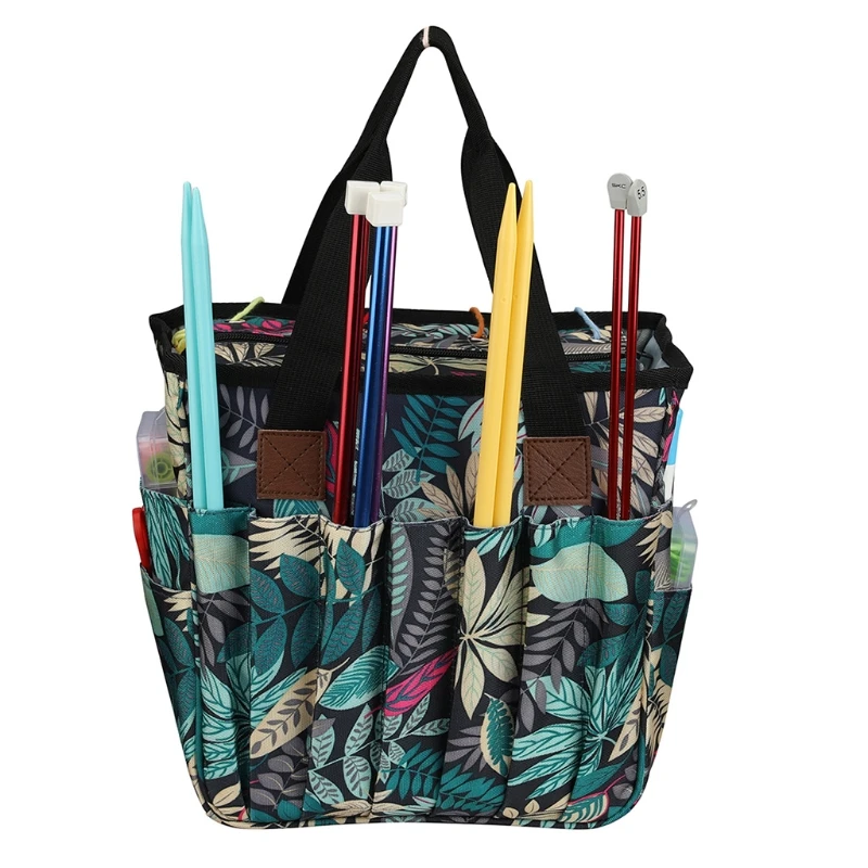 Bolsa de tejer port&aacute;til, organizador de almacenamiento de hilo DIY, gancho de ganchillo, agujas, hilo de tejer, cesta de mano para bolas de hilo, accesorios de costura-3