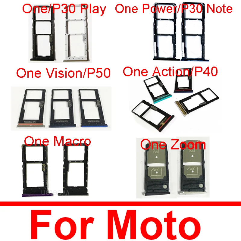 

Sim Card Tray Holder For Motorola Moto P30 Play Note P40 P50 One Power Vision Action Macro Zoom Reader Card Slot Socket Adapters