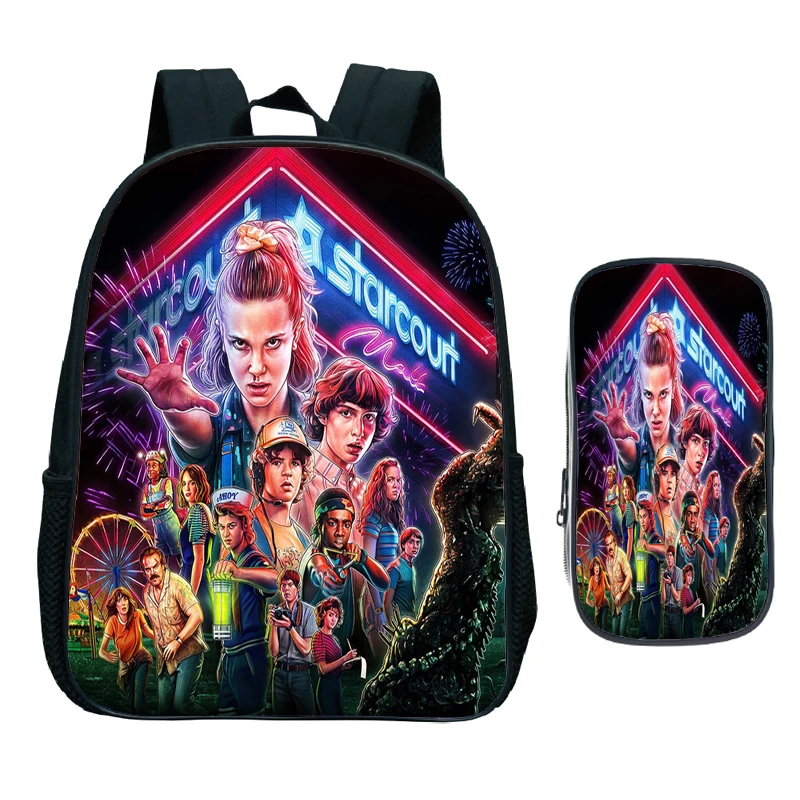 

New Fashion Child Stranger Things School Bag Cute Pattern Primary Backpack Daily Kids Kindergarten Bookbag Gift(Rucksack+Pen Bag