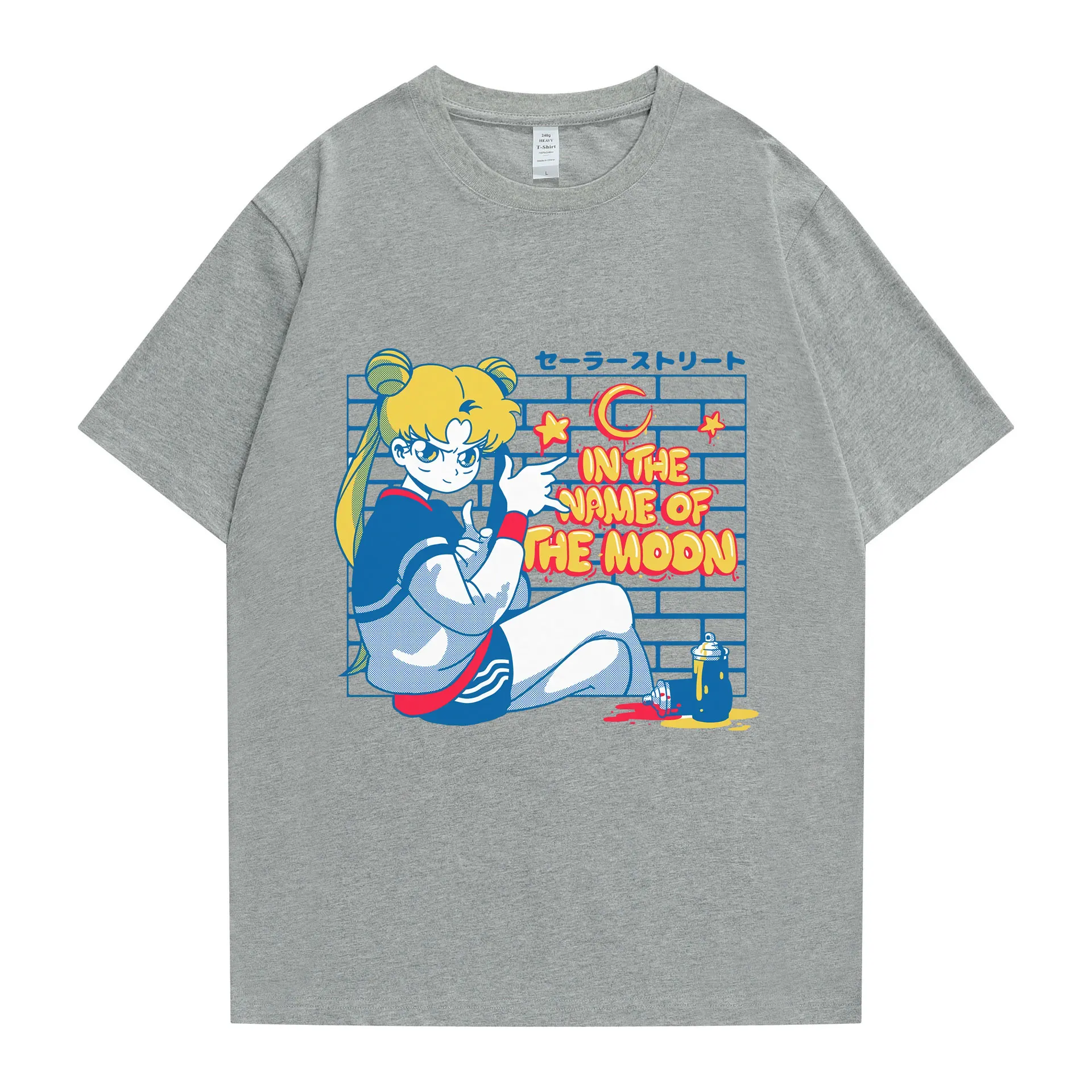 

New Arrival Sailor Moon Cartoon Print T-shirts Clothes Men Vintage Casual Harajuku Loose Short Sleeve Streetwear Cotton T-shirt