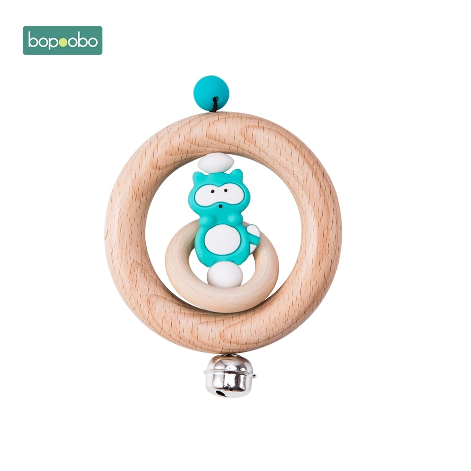 Raccoon Rattle Bopoobo 1 шт. детские игрушки из бука медведь рука прорезывание зубов деревянное кольцо можно жевать бусины играть в тренажерный зал Монтессори игрушки, погремушки для младенцев - Цвет: Raccoon Rattle