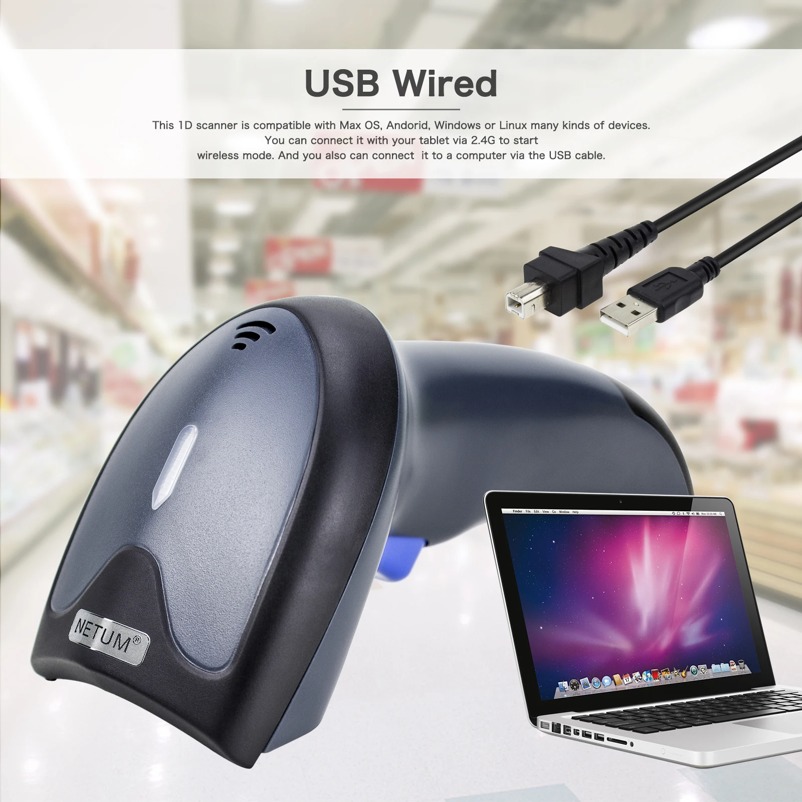 NETUM W8-X Bluetooth 2D/QR сканер штрих-кода PDF417 считыватель(3-в-1 2,4G Беспроводной& USB2.0 проводной и Bluetooth) для Мобильных Платежей