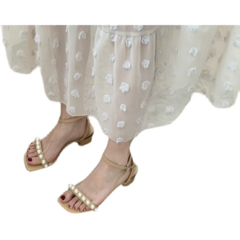 

Comfort Shoes for Women Buckle Strap Clear Heels 2021 Sandals Suit Female Beige Low New High Girls Pearl Summer Retro Spring
