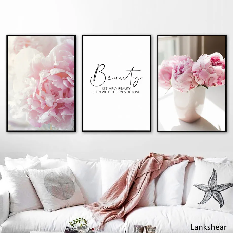 

Canvas Painting Nordic Decor Elegant Peony Flower Phrase Poster And Print Wall Art Picture For Living Room Home Decoration