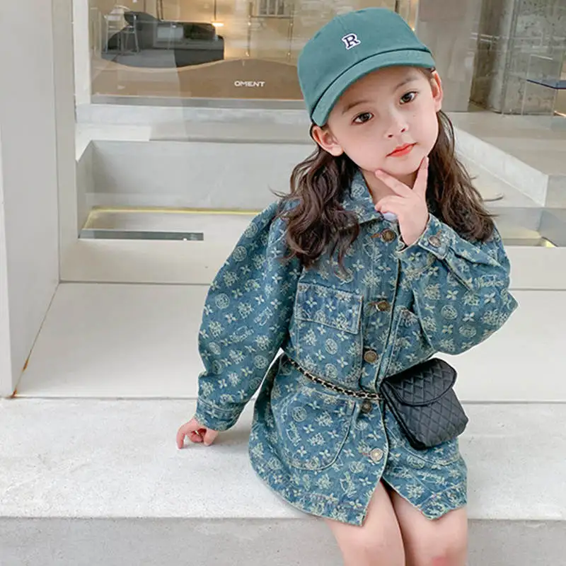 Осенняя джинсовая куртка для девочек модные длинные пальто детская одежда