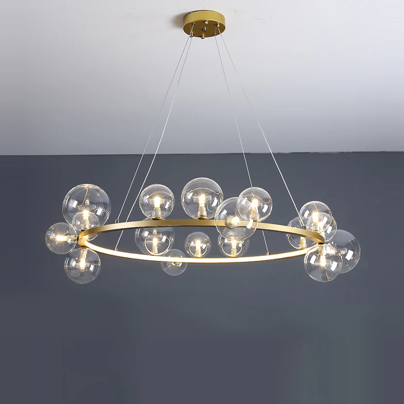 

G9 LED Glass Bubbles Round Gold Black Silver Chandelier Lighting Suspension Luminaire Lampen For Dinning Room