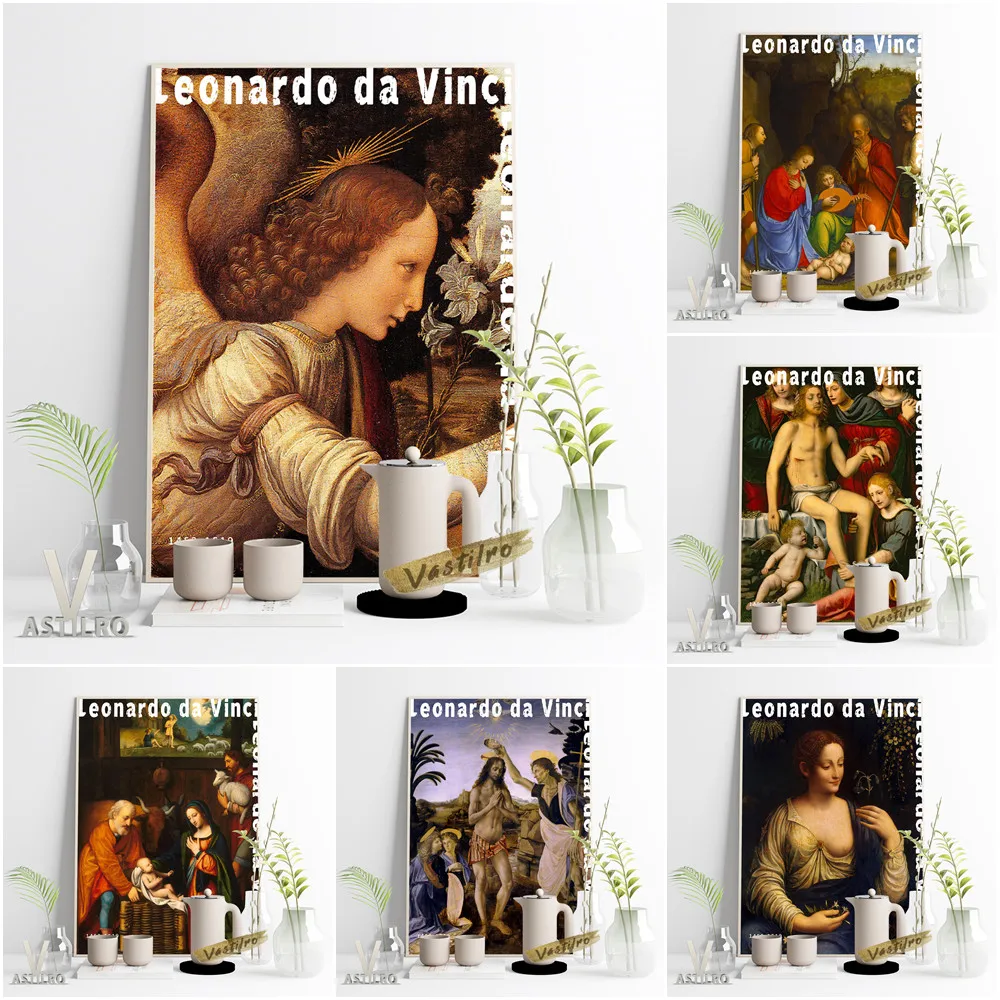 

Leonardo Da Vinci Renaissance Retro Art Prints Canvas Painting Christ Baptized Exhibition Museum Vintage Poster Classical Decor