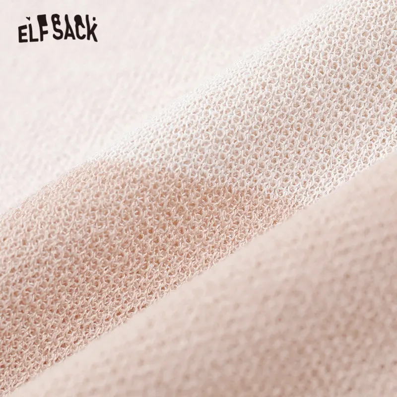 ELFSACK Apricot Striped Knit Loose Casual Pullover Sweater Women 2020 Spring Black Colorblock Korean Long Sleeve Girly Daily Top | Женская