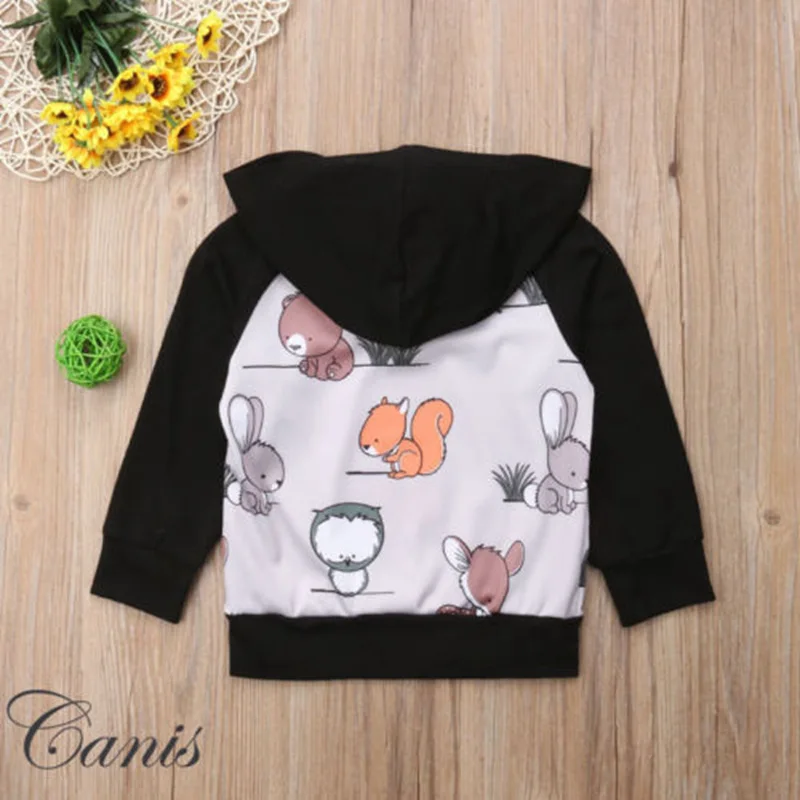 Очень милая детская одежда с капюшоном толстовки длинными рукавами и принтом