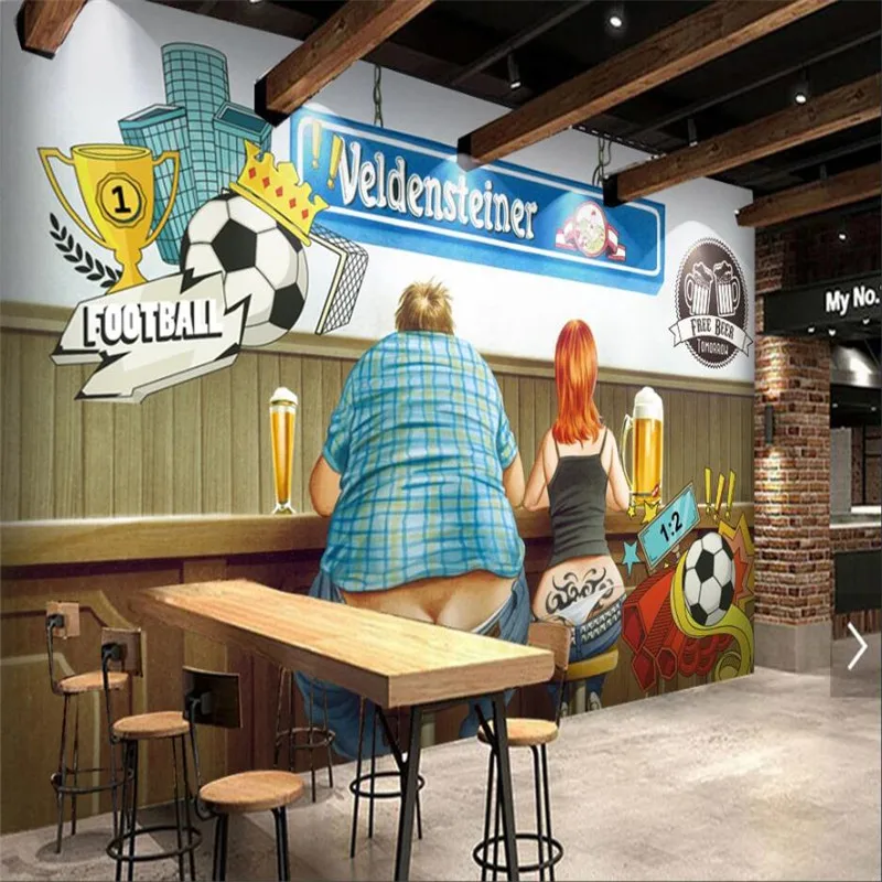 Custom Creative World Cup Football Beer Theme Industrial Decor Background 3D Mural Wallpaper Personality Bar Club Wall Paper |