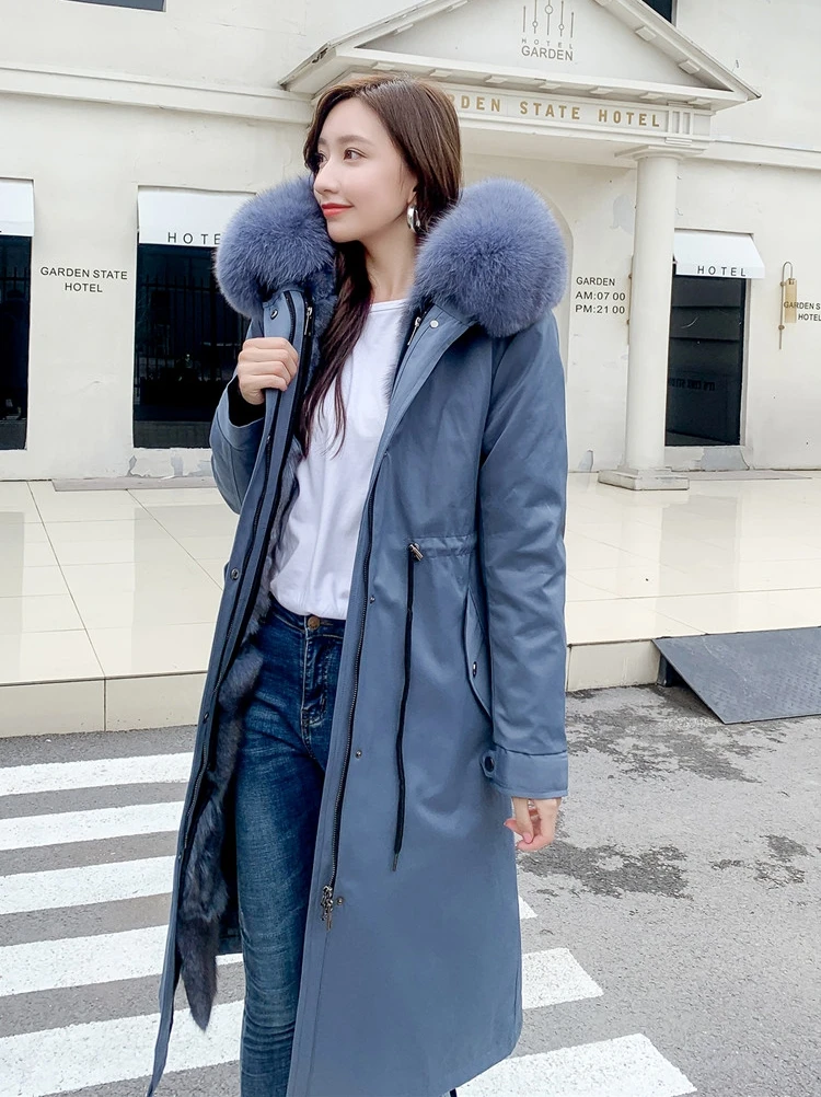 Plus Size Natural Fox Fur Woman Jacket Winter Real Fur Coat Thick Warm Detachable Fur Liner Long Genuine Fur Coat Women Parkas