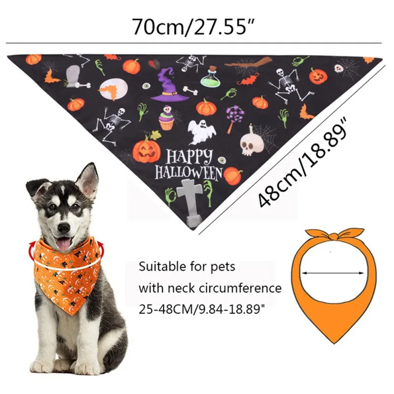 

Pet Triangular Neckerchief Halloween Pumpkin Print Bib Bandage Scarf For Medium Small Dog Double laye Neckerchief