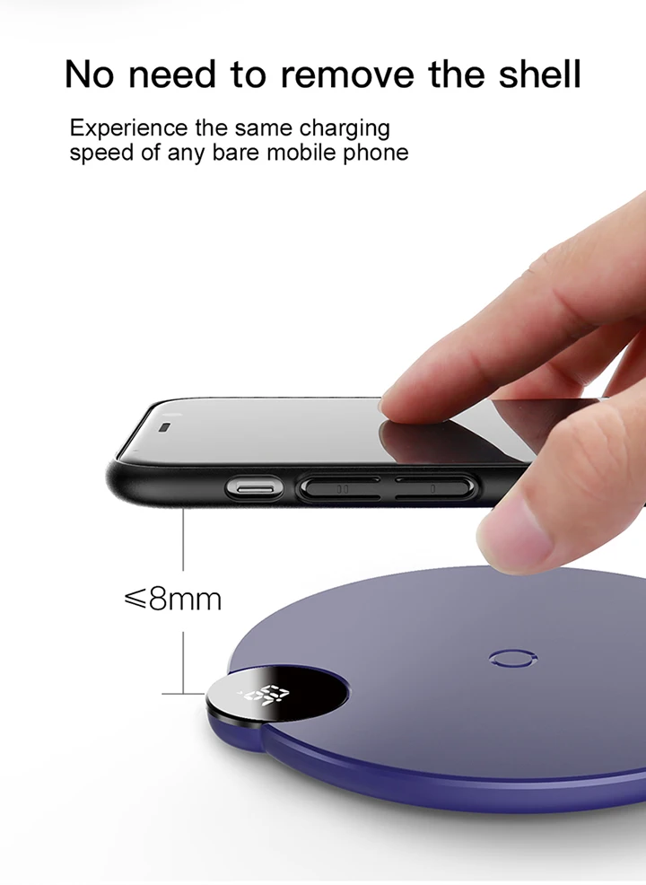 Baseus светодиодный беспроводной зарядное устройство для iPhone Xs Max X 8 Plus 10 Вт Быстрая зарядка для samsung Note 9 Note 8 S10 Plus
