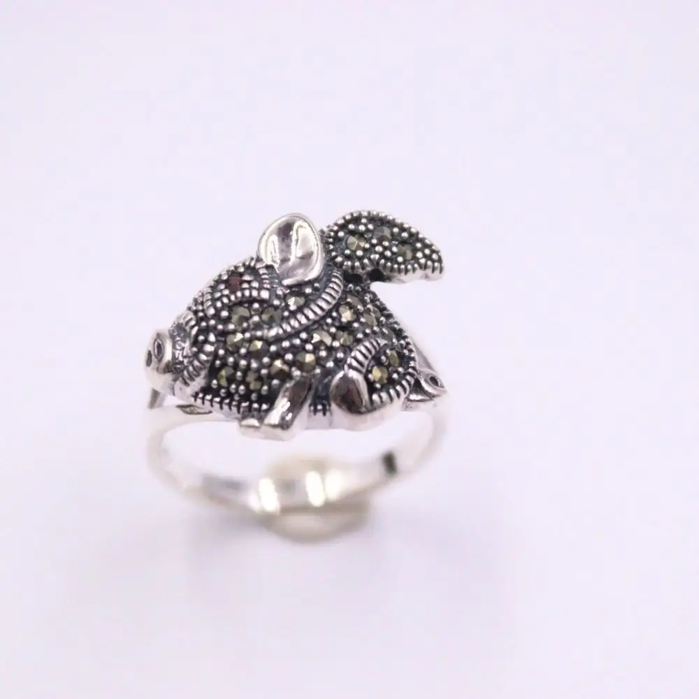 Чистого серебра 925 пробы Серебряное кольцо Ширина 14 мм марказит инкрустация