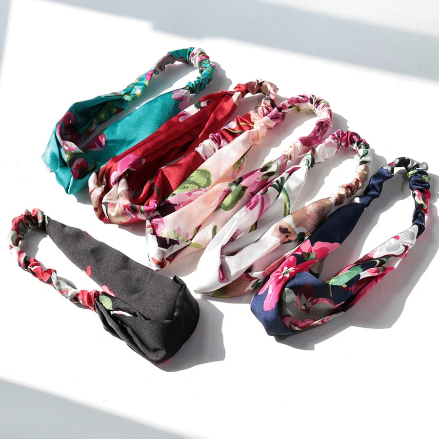 Повязка на голову женская с цветами тюрбан перехлёстом винтажный аксессуар для