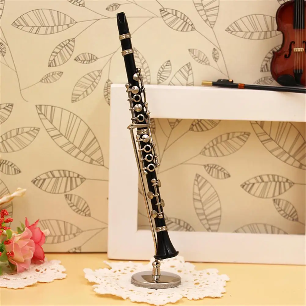 

Mounchain Mini Clarinet Model Musical Instrument Miniature Desk Decor Display with black leather box + bracket