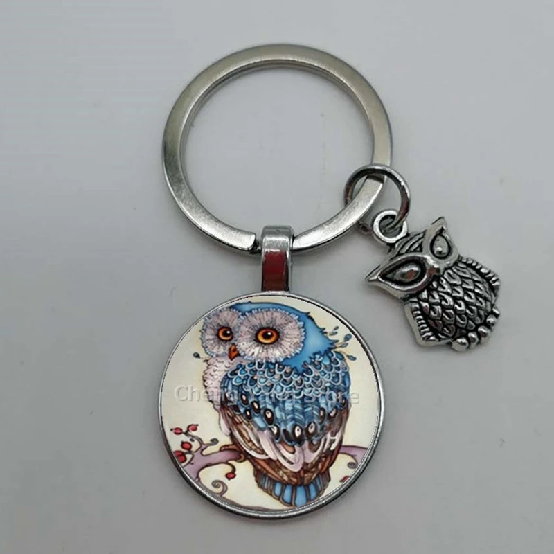 Hot Sale Cute Owl Pendant Keychain Big Eyes Bird Vintage Picture Glass Convex | Украшения и аксессуары