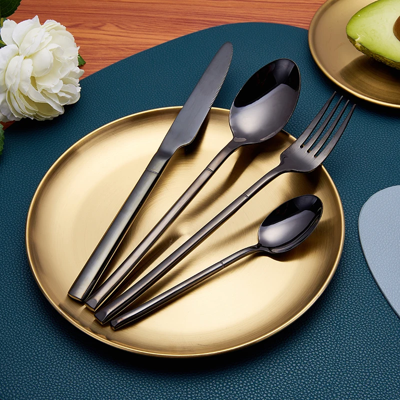 

Western Dinnerware Set Fork Knife Spoon Black Cutlery Set Stainless Steel Cutlery Dining Kitchen Flatware Set Tableware Spoon