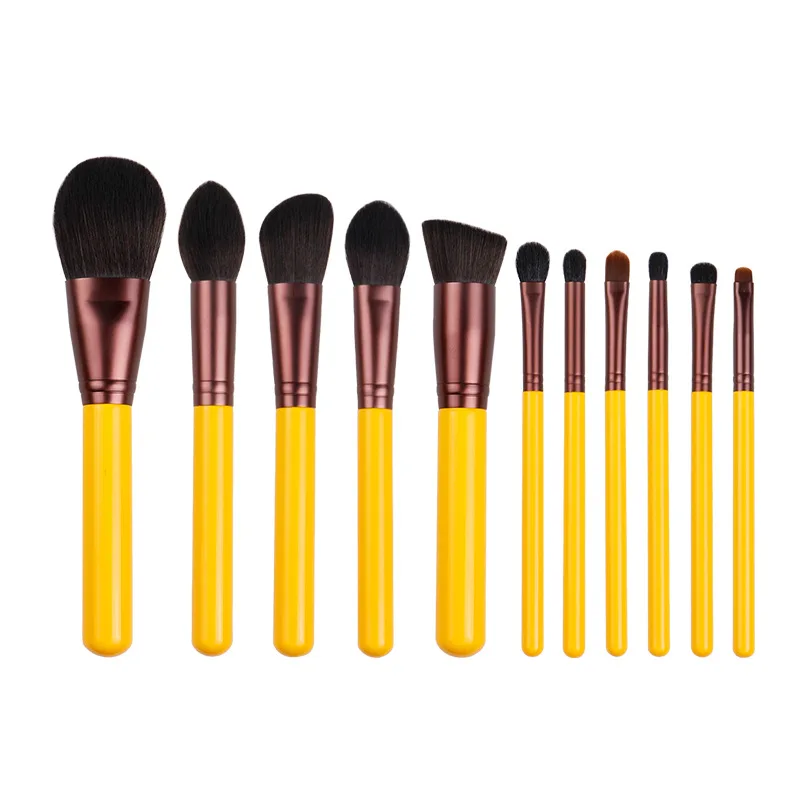 

Makeup Brush-Yellow Series 11Pcs Synthetic Hair Brushes Set-Face&Eye Cosmetic Pen-Artificial Hair-Beauty-Beginer Tool