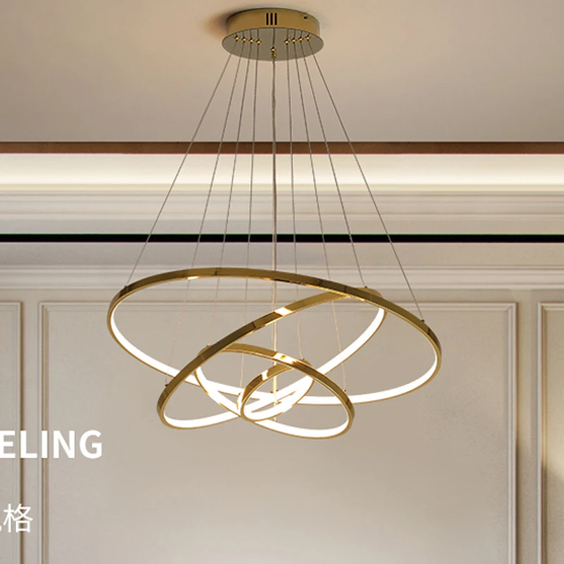 

Modern LED pendant light For Living Room Bedroom Dining Room Chrome plating ring pendant lamp Ring80 60 40 20cm new