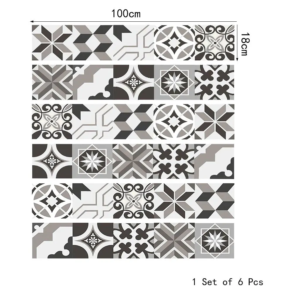 6Pcs/Set Gray Geometric Simple Stair Stickers Decorative PVC Self-Adhesive Home Waterproof Wall Step 18x100CM | Дом и сад