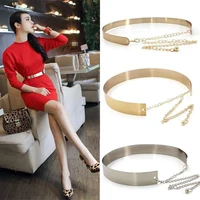 fashion womens gold silver metal sheet chain pendant wide girdle elastic female gift accessories wedding jewelry waistband