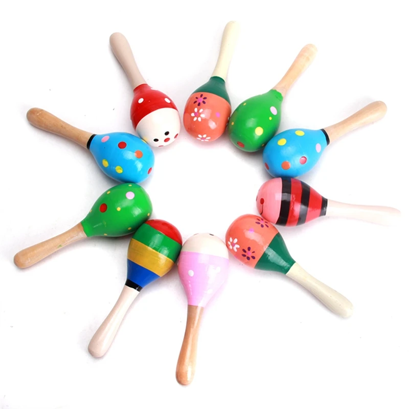 

Exquisite Wooden Cartoon Sand Ball Sand Hammer Exercise Hearing Rattle 2022 New Products Baby Educational Musical Toy