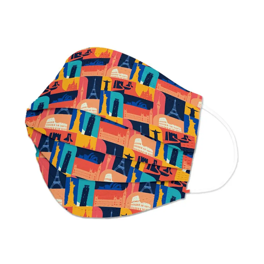 50 шт одноразовые нетканые маски для лица с модным принтом 3 Слои по