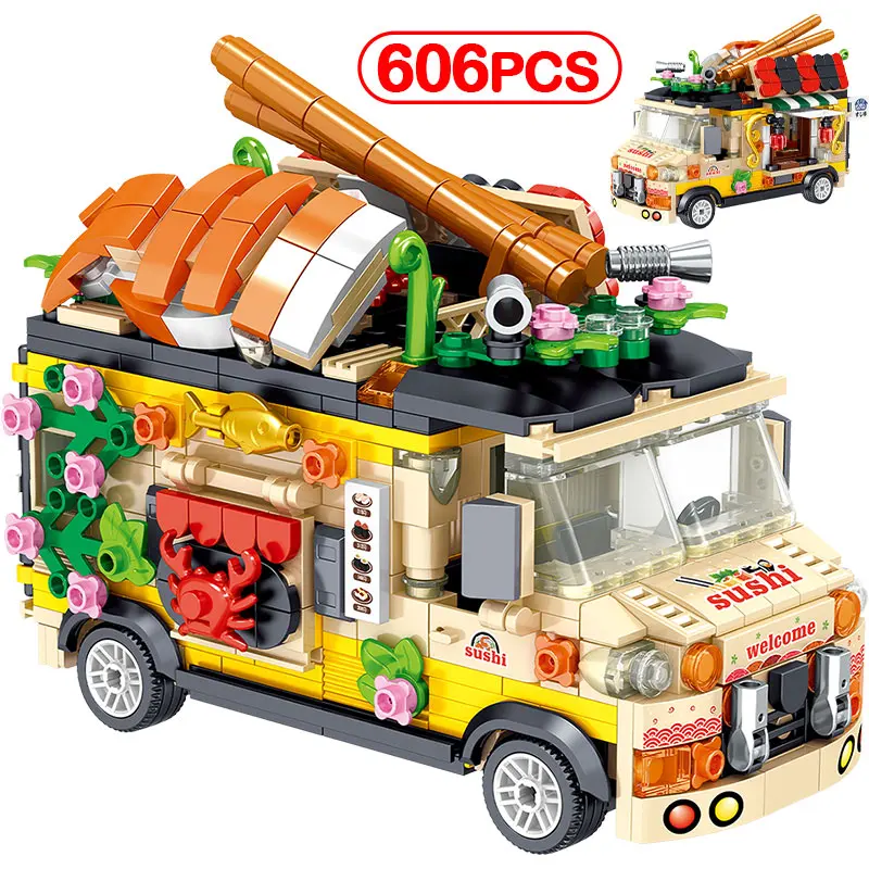 

City Friends Food Snacks Street View Shop Mini Building Blocks Dining Car Ice Cream Truck Bricks Toys For Children Girls Gifts