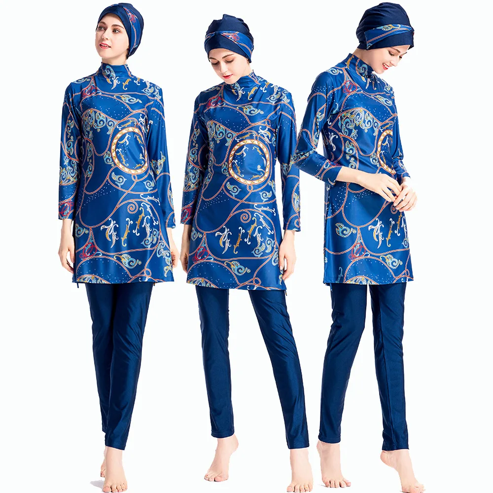 

Новый Мусульманский купальник Burkini из трех предметов, купальник без подкладки, с принтом, 2020
