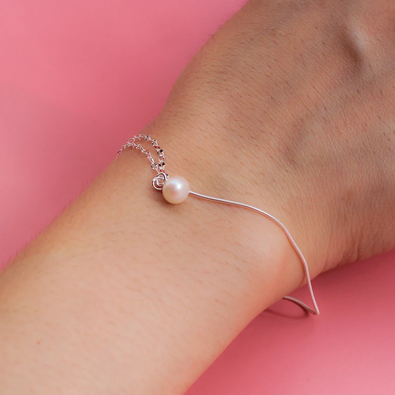 Браслет женский двойной из серебра 925 пробы с жемчугом|Гибкие и жесткие браслеты|